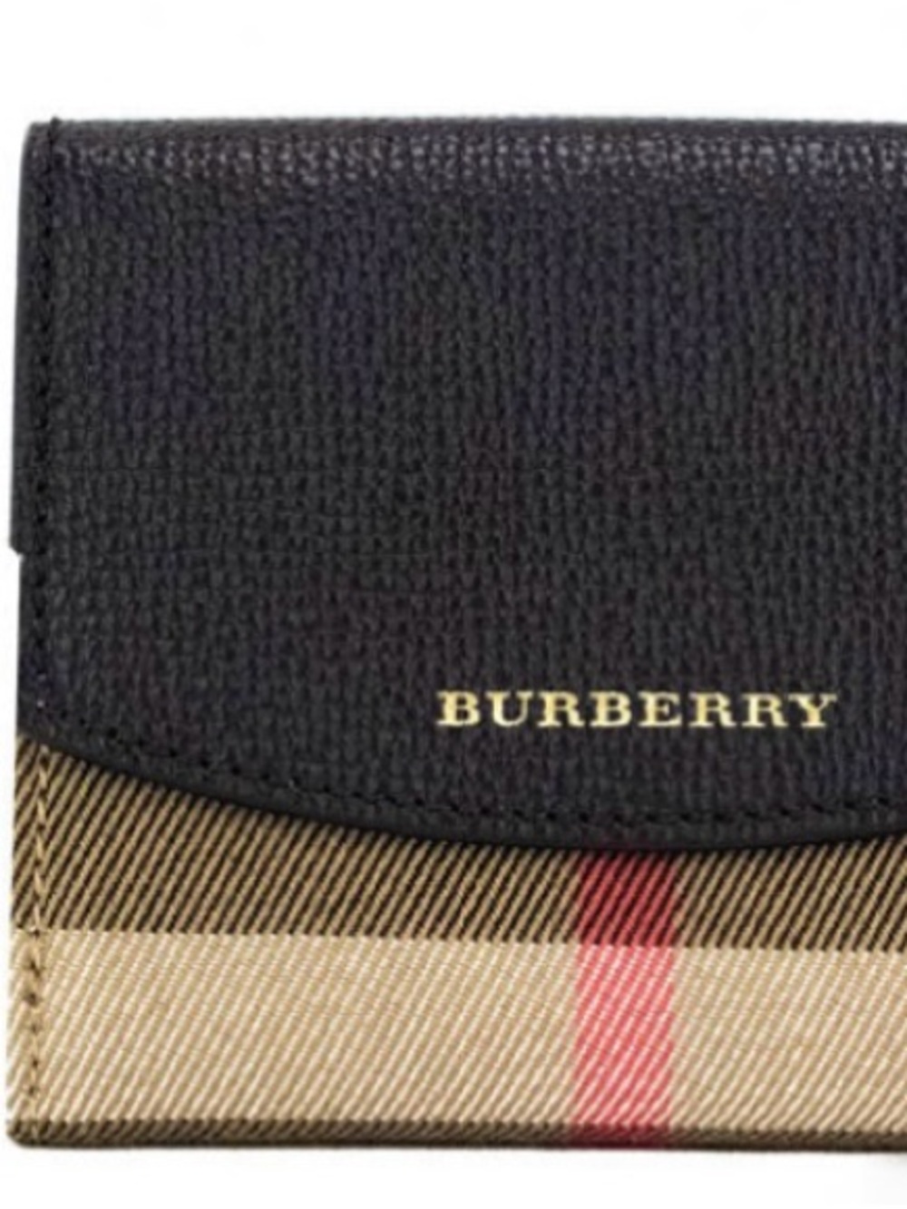 Burberry Black Leather & Beige Vintage Check Small Wallet
